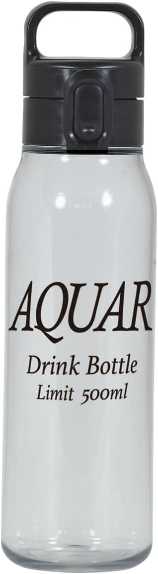 Pearl Metal HB-6712 Water Bottle, Water Bottle, 16.9 fl oz (500 ml), Direct Drinking, One-touch, Lightweight, Plastic, Made in Japan, Black, Aqua