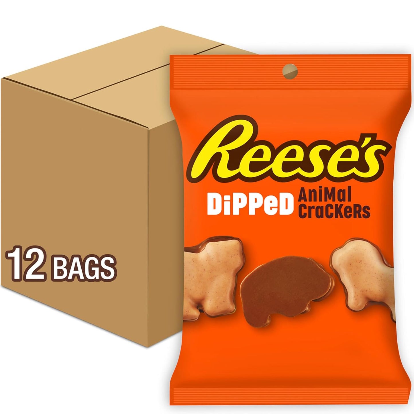 REESE'S Bolsas de chocolate y mantequilla de maní bañadas en caramelos de galletas de animales, 4.25 onzas (12 unidades)