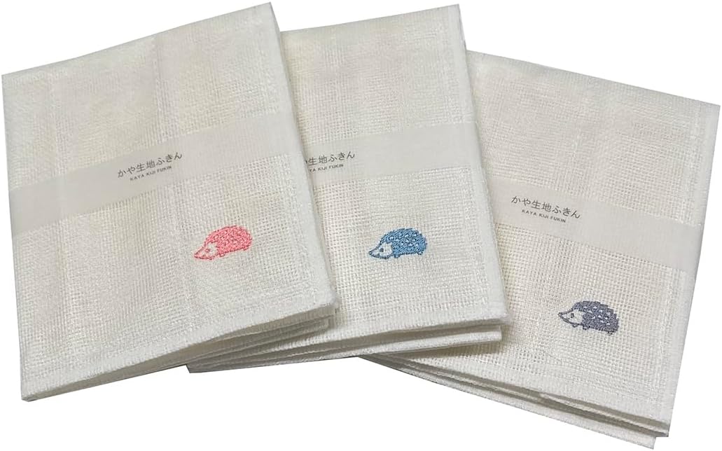 Kaya Fabric Dish Towel 3 Piece Set Cute Hedgehog Pattern Embroidery 3 Colors Made in Japan 11.8 x 11.8 inches (30 x 30 cm) Mosquito Net Dish Towel Kitchen Utensils Kitchen Utensils Kitchen Cloth