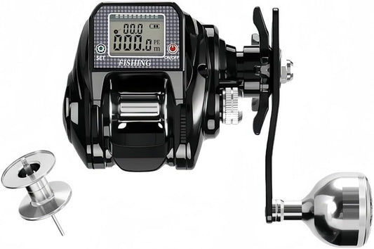 Electric Baitcasting Reel, Compatible with TYPE-C, Solar Charging, Line Counter, Bite Alarm, Maximum Drag Power 33.1 lbs (15 kg), 10 Stage Magnetic Brake, Ideal for Wild Fishing and Saltwater