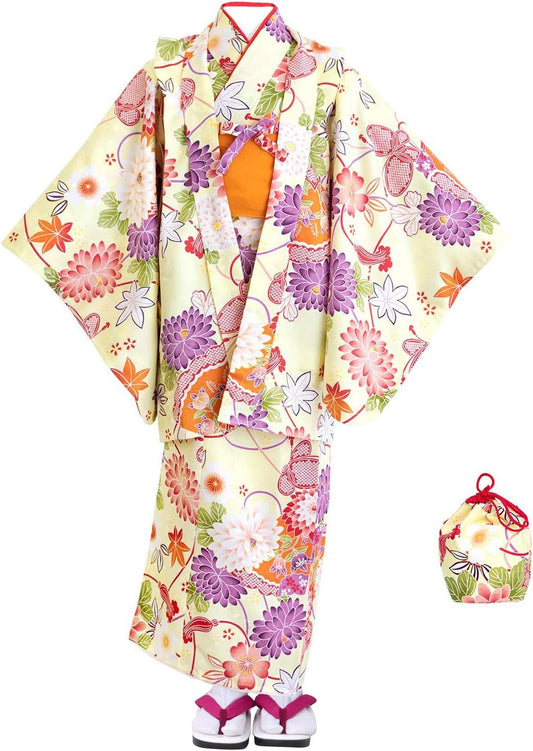 [KYOETSU] [キョウエツ] 着物セット CCM A ガールズ 7点セット(着物、羽織、襦袢、帯、巾着、足袋、草履) フルセット 子供 女の子 着物 お正月 雛祭り キッズ ジュニア