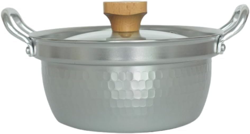 Kiwet Spill Proof Snow Flat Pot, Two-Handed Small Soup Pot, Hammered Pattern Sukiyaki Pot, Instant Ramen Pot, Small Soup Pot, Home Use, Commercial Nabe Udon Pot, Korean Ramen Pot, Kitchen Utensils,