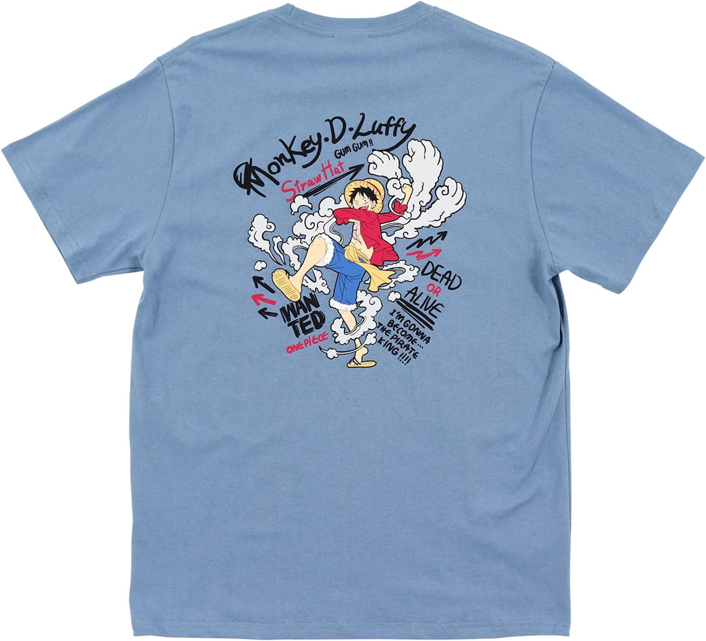 [Airin] ONE PICE 572 Men's Short Sleeve T-Shirt Luffy (M Men's/L/LL) (White/Blue/Black)