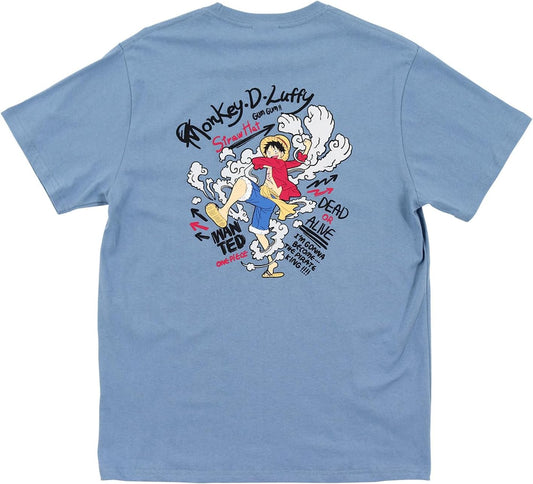 [Airin] ONE PICE 572 Men's Short Sleeve T-Shirt Luffy (M Men's/L/LL) (White/Blue/Black)