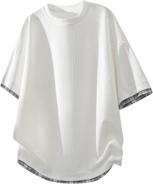 Foveitaa T-Shirt, Men's, Short Sleeve, Summer Clothing, Layered, Large Sizes, Cool, Layered Style, Stylish, Casual, Loose Fit, Top, Plain, Crew Neck, Simple, Loose, Soft, Comfortable, Breathable Top