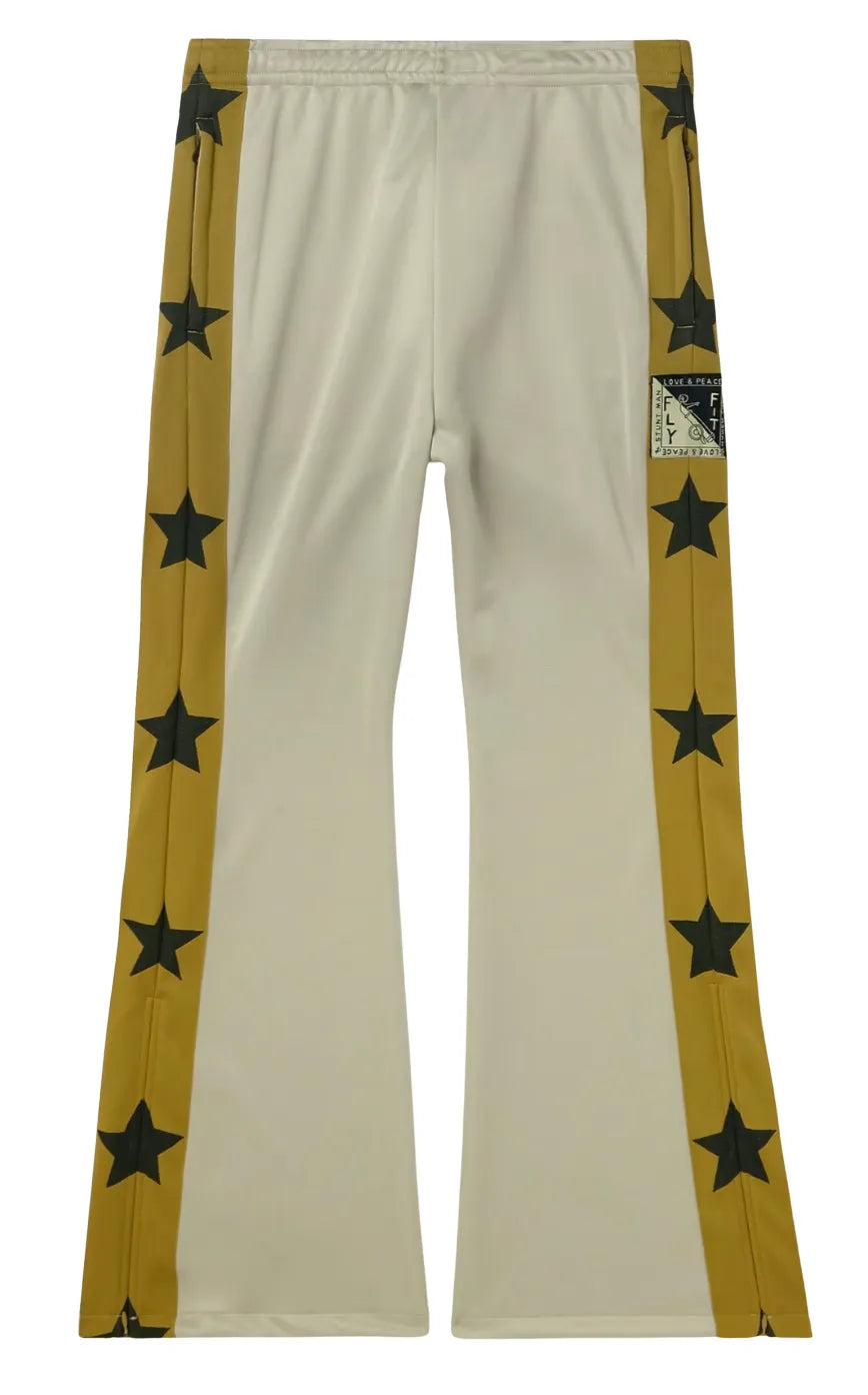 KAPITAL 'STUNTMAN & WOMAN' BEIGE FLARED TRACK PANTS