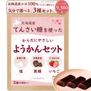 Wellsweet Mini Yōkan Set (Salt/Brown Sugar/Strawberry) Yōkan Hokkaido Small Red Beans × Cane Sugar 20g×18pcs