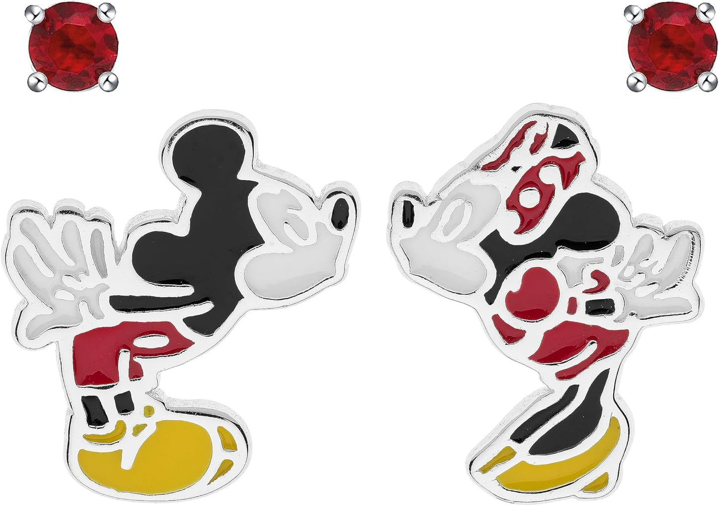 Disney Sterling Silver Mickey and Minnie Mouse Mismatched Kiss Stud Earrings