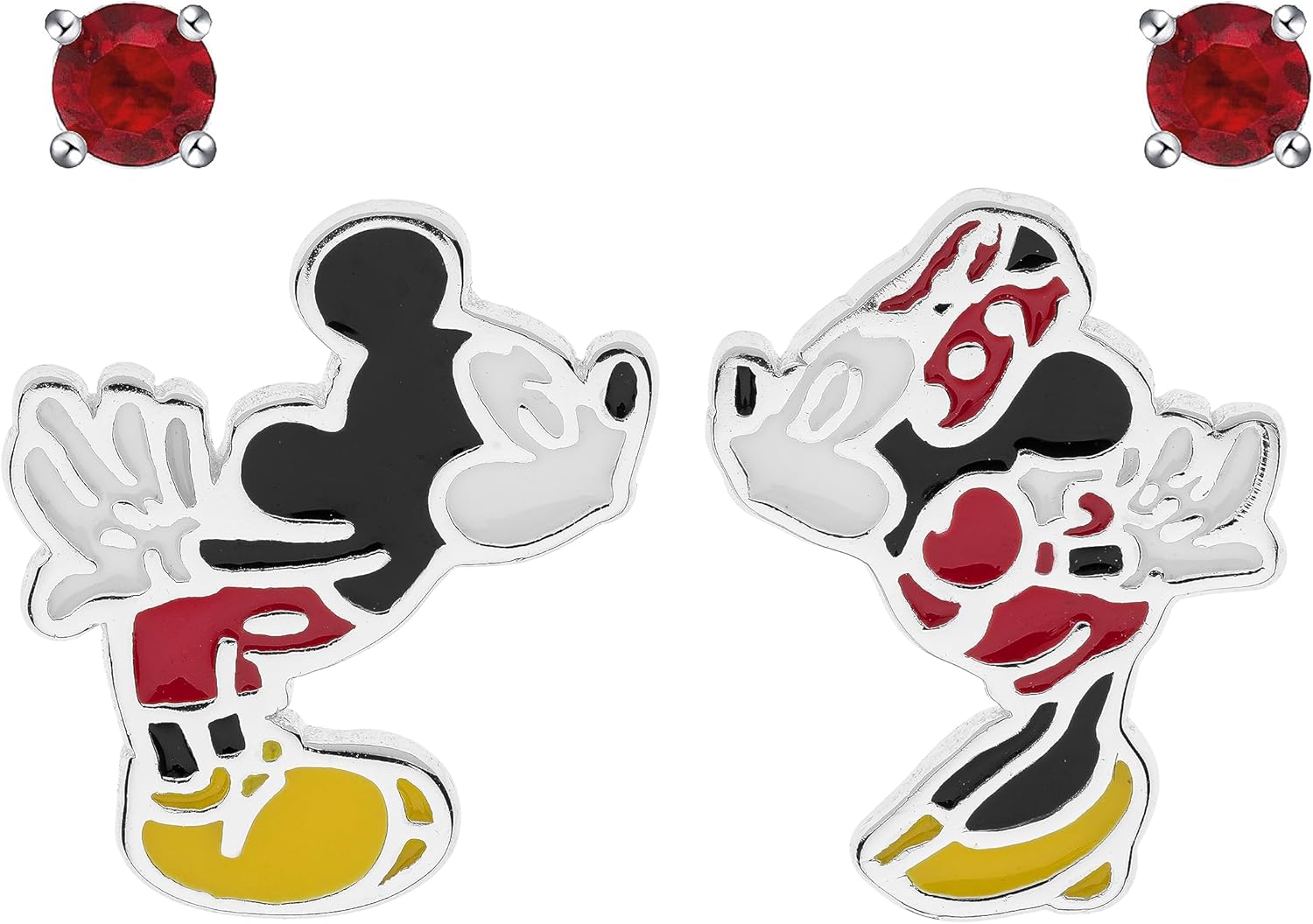Disney Sterling Silver Mickey and Minnie Mouse Mismatched Kiss Stud Earrings