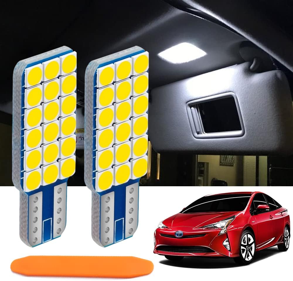 High Brightness LED Vanity Lamp, T10 Wedge, 18 Row 3030 SMD Visor Bulb, Compatible with Toyota 30 Prius, 40 Prius, 50 Prius, Interior, Indoor Light, Room Lamp, Non-Polarity, DC 12V, 6000K White 2