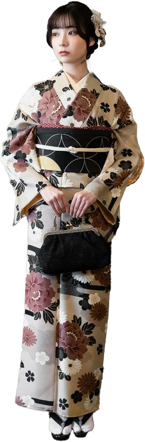 KIMONOMACHI Original 2025-26 Washable Kimono, Single Item, Lined Kimono, S/M/L/LL, Fine Cream, Women's Kimono