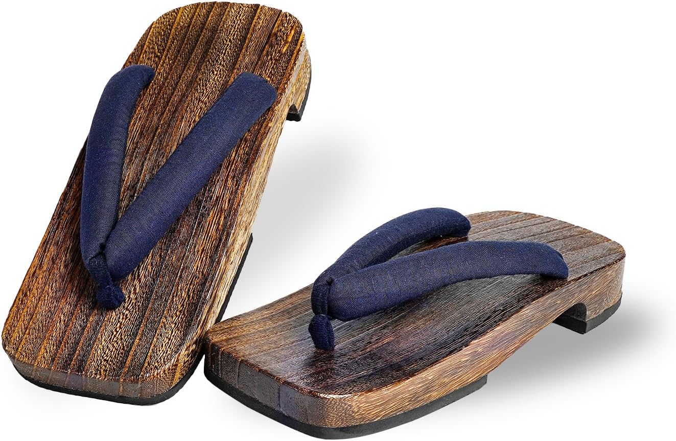 Amemari Geta Clogs, Men's, Zori Sandals, Yukata, Authentic, Paulownia Clogs, Black Painted Paulownia Clogs, Soft Thong, Cotton Linen Plain Thong, Easy to Walk, Large Size, Thick Sole, Gentle, Men's,