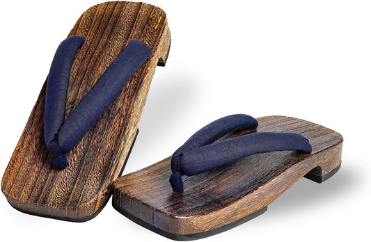 Amemari Geta Clogs, Men's, Zori Sandals, Yukata, Authentic, Paulownia Clogs, Black Painted Paulownia Clogs, Soft Thong, Cotton Linen Plain Thong, Easy to Walk, Large Size, Thick Sole, Gentle, Men's,