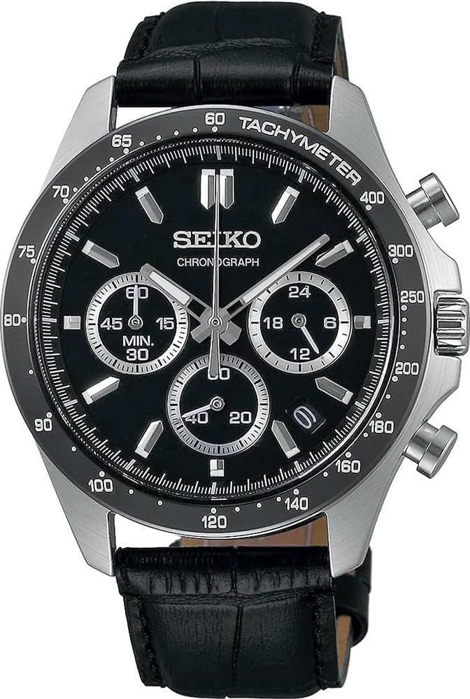 Seiko SBTR021 Men's 1/5 Second Chronograph Quartz Wristwatch, Black Leather, Black Leather SBTR021, Chronograph with 3 sides and 60 minutes