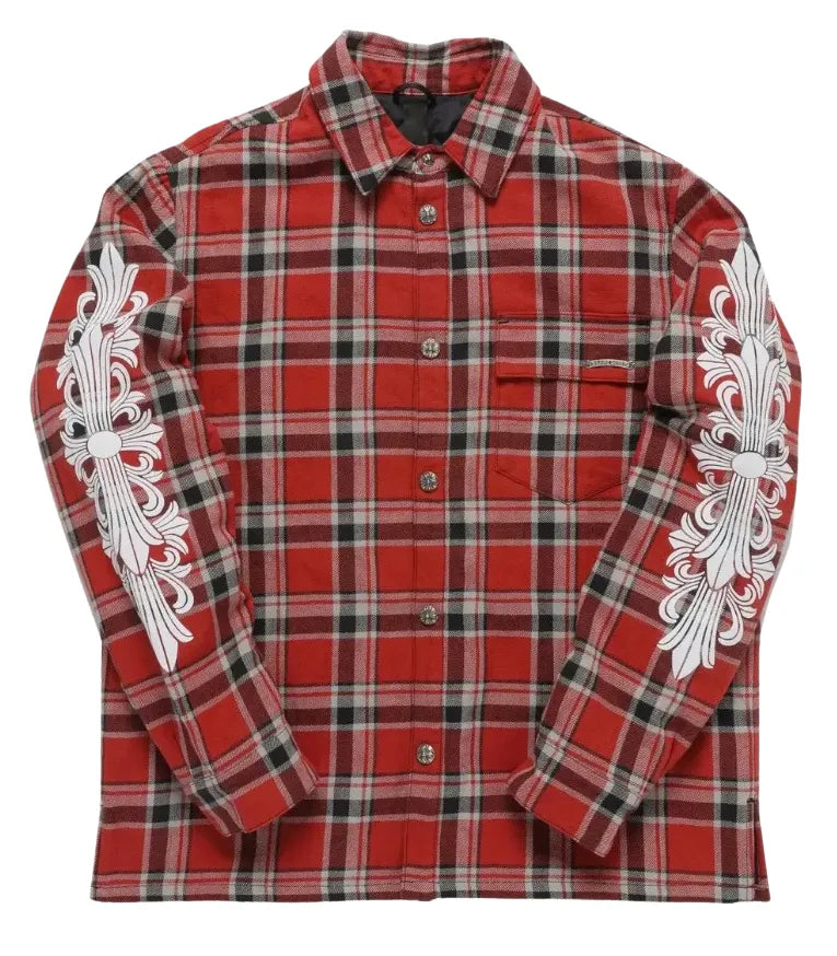 CHROME HEARTS PADDED FLORAL FLANNEL RED/WHITE