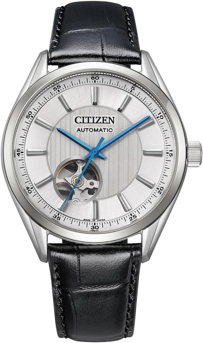 Citizen NH9111-11B Men's Watch, Watch, Automatic Mechanical, Waterproof, Silver, Open Heart, Black, Black, Dress