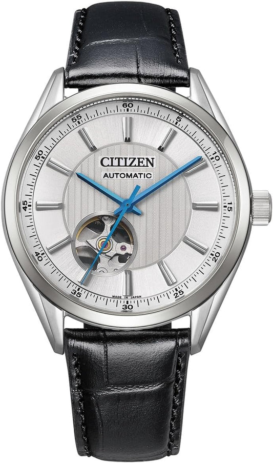 Citizen NH9111-11B Men's Watch, Watch, Automatic Mechanical, Waterproof, Silver, Open Heart, Black, Black, Dress