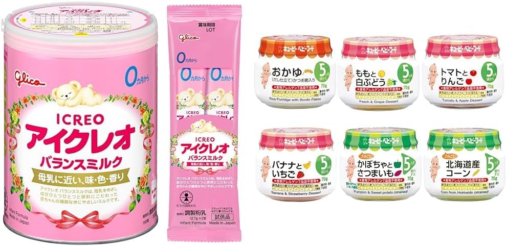 Icreo Balance Milk 2.8 oz (800 g) (Sample Included) + Kewpie Baby Food, Variety Set, 6 Types x 2 Each, Powdered Milk, Infants and Toddlers 5 Months