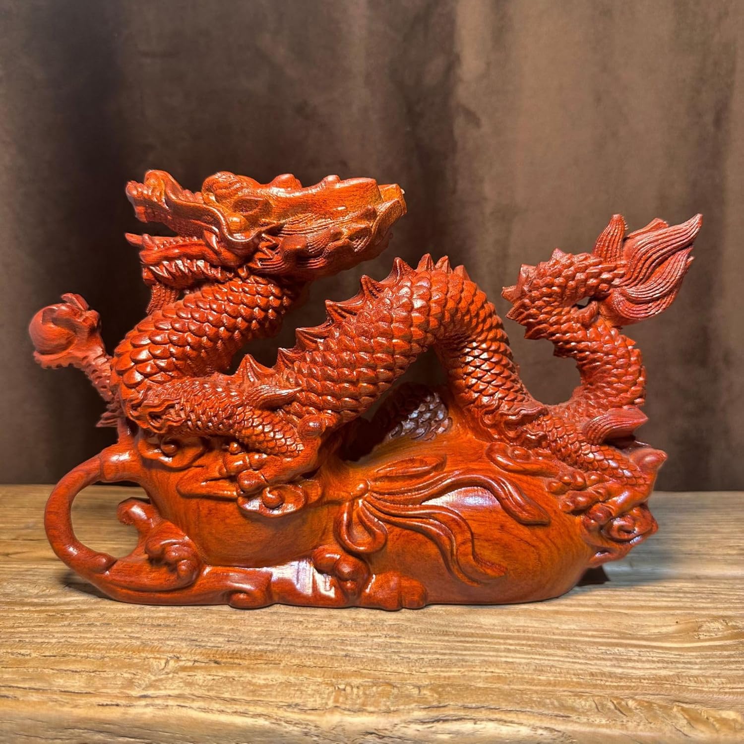 ローズウッド彫刻 龍の飾り 木製 ドラゴン置物 伝統工芸品 (ローズウッド, 長さ8cm)