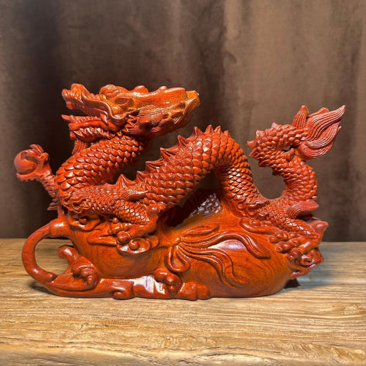 ローズウッド彫刻 龍の飾り 木製 ドラゴン置物 伝統工芸品 (ローズウッド, 長さ8cm)