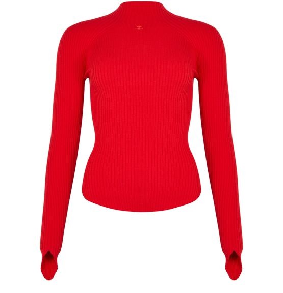 COURREGES Circle rib knit mockncek sweater - Image 1