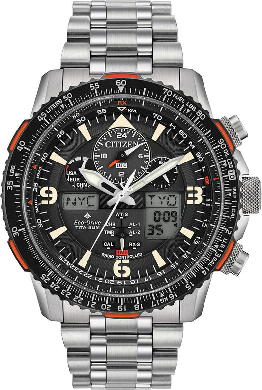 CITIZEN JY8108-53E Men's Wristwatch, Reverse Import Chronograph, Analog Digital, Radio, Solar, Solar, Black, Silver, International Model