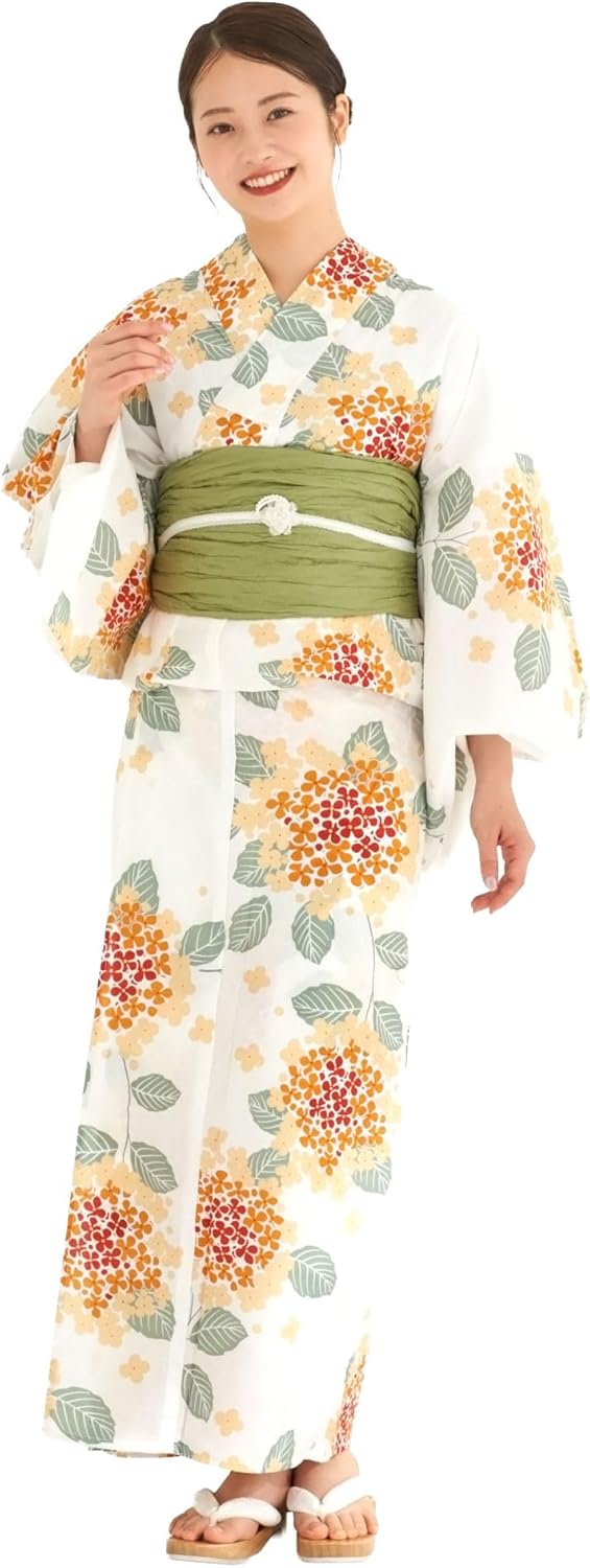 [NISHIORI] Women's Yukata 2-Piece Set, Yukata + Obi, 9 Patterns, 100% Cotton, One Size Fits Most, Summer Festival, Fireworks Display, Stylish, Yukata, Women's