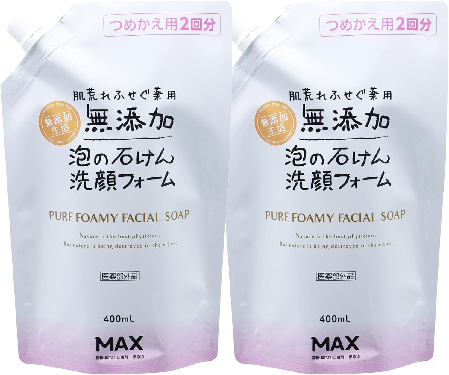 [Quasi Drug] Additive-Free Life Medicated Foam Face Wash Refill 13.5 fl oz (400 ml) x 2 Piece Set, Large Capacity, Fragrance-free, Alcohol Free, Prevents Rough Skin, Made in Japan