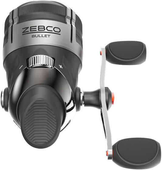 Zebco Bullet Spincast Fishing Reel Size 30 Reels 29.6" Fast in One Turn GripEm All Weather Handle Knob 10 lb with Zebco Fishing Line Black Clam Package