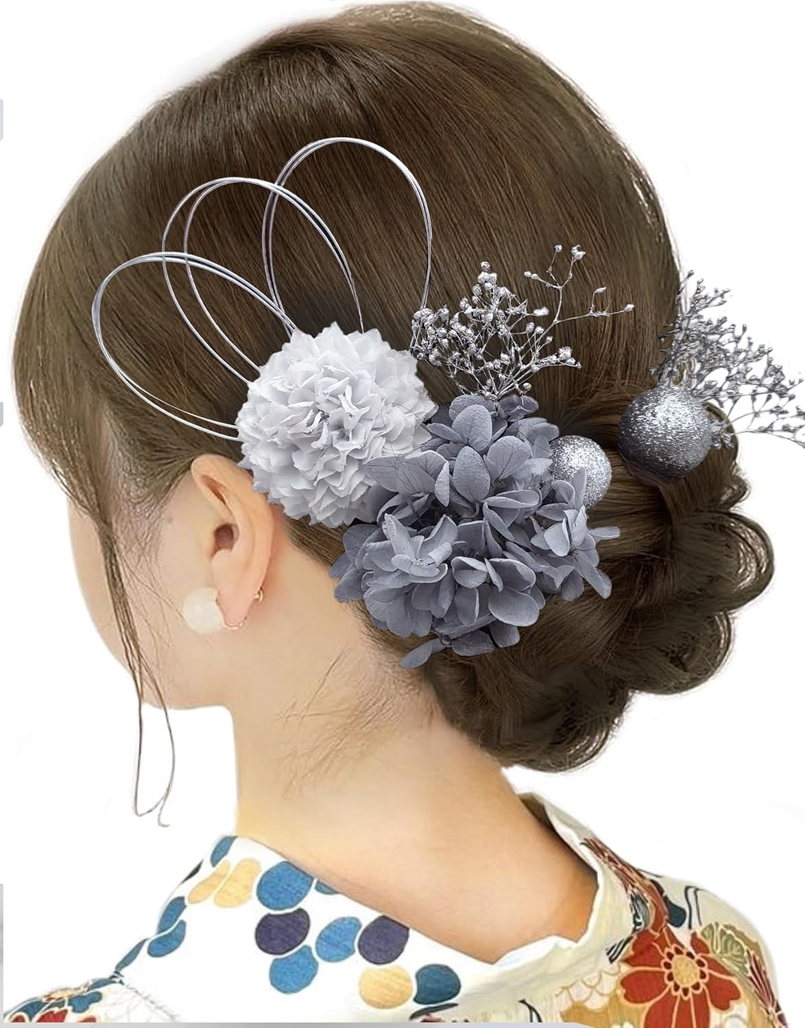 JZOON B7001 Yukata Hair Ornaments Coming of Age Ceremony, Hakama, Graduation Ceremony, Kimono, Kimono, Dried Flowers, Ping-pong Mom, Hydrangea, Kasumi Grass, Golden Balls, Mizuhiki, Red, White, Blue,