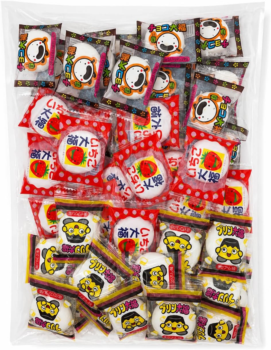 Yakin Marshmallow Chocolate Daifuku Strawberry Daifuku Pudding Dafuku Japanese Snacks, 10 Pieces Each, 30 Piece Set, Assorted, Individually Packaged, Sweets, Share Pack, Small Bags