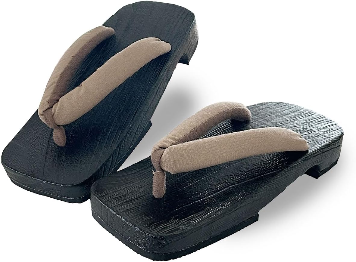 Amemari Geta Clogs, Men's, Zori Sandals, Yukata, Authentic, Paulownia Clogs, Black Painted Paulownia Clogs, Soft Thong, Cotton Linen Plain Thong, Easy to Walk, Large Size, Thick Sole, Gentle, Men's,