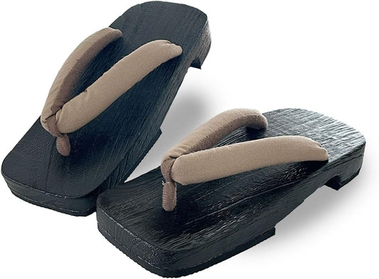 Amemari Geta Clogs, Men's, Zori Sandals, Yukata, Authentic, Paulownia Clogs, Black Painted Paulownia Clogs, Soft Thong, Cotton Linen Plain Thong, Easy to Walk, Large Size, Thick Sole, Gentle, Men's,