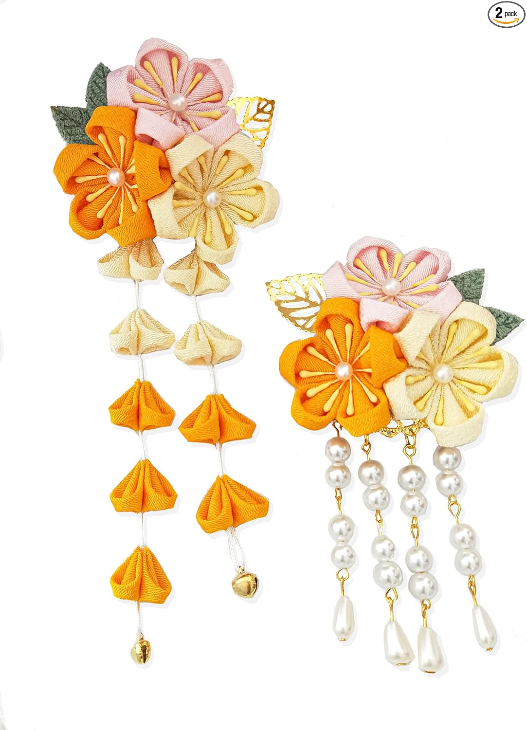 JZOON Hair Ornaments 2-Piece Set, Coming of Age Ceremony, Yukata, Hakama, Kimono, Furisode, Kimono, Kimono, Kimono, Handmade, Flowers, Graduation Ceremony, Wedding, Bell Included, Handmade, Red,