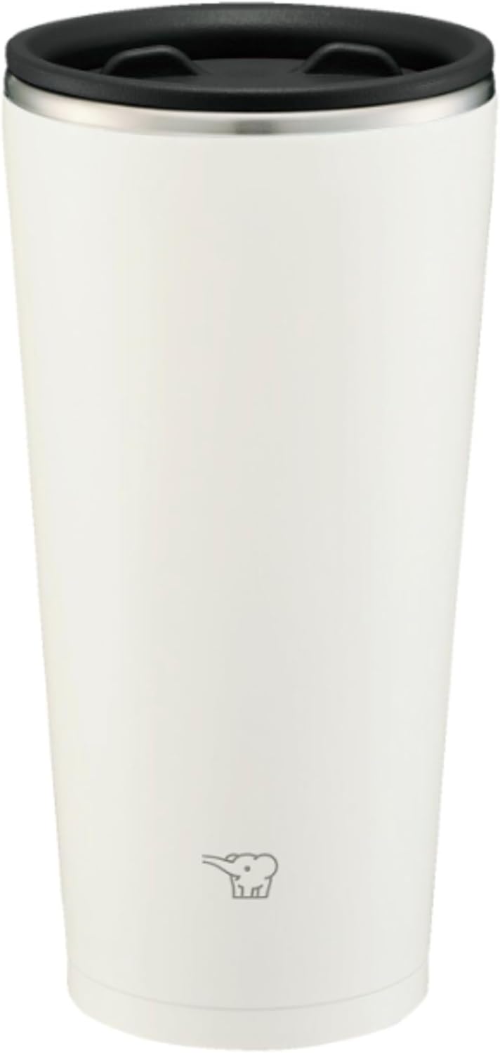 Zojirushi Mahobin Tumbler, 15.2 fl oz (450 ml), with Lid, Rotating Lid, Stainless Steel Tumbler, Office Work, Home Time, Hot or Cold, Pale White SX-FA45-WM
