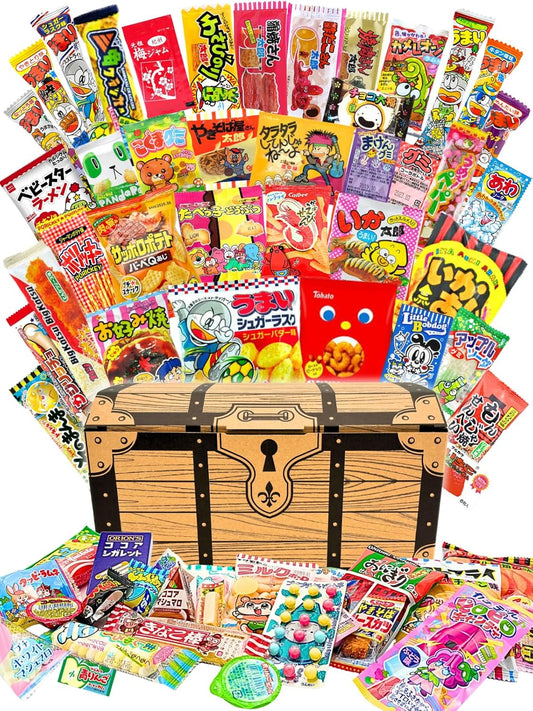 Sweets Dagashi Confectionery Assortment 60 Types 65 Piece Set Packed Tight to Bursting Point Monogokoro's Treasure Box Dagashi Set Gift Individual Packaging That Kids Love in Bulk! Dagashi Assortment