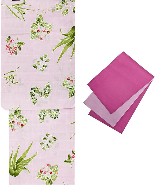 Kimono Japanese Net Shop Nset0701 Women's Adult Yukata 2-Piece Set (Yukata + Half Width Belt) F Size Cotton Linen Women's Yukata Black White Red Green Festival Fireworks