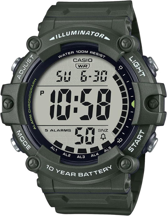Casio Standard Digital Wristwatch, AE-1500W Series, Men's Cheap Casio Chippukashi, Green Long Strap AE-1500WHX-3AV, Military