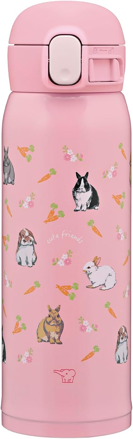 Zojirushi SM-WH48-PZ Water Bottle, 16.2 fl oz (480 ml), Cute Kids Mug, Easy to Clean, Seamless Stopper, Only 3 Pieces, For Children, Hot & Cold Insulation, One-touch Mug, Rabbit Pink