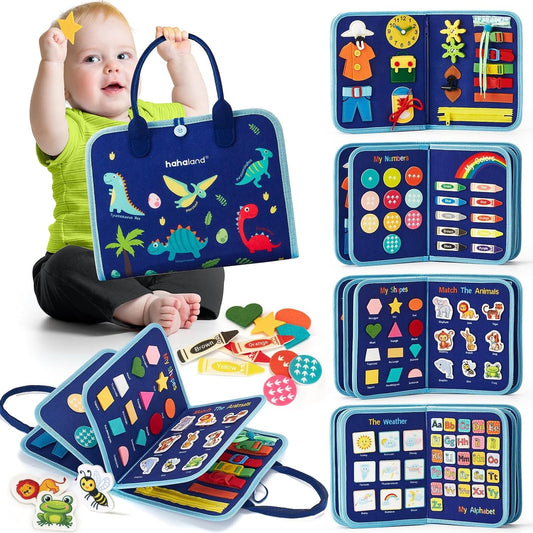 hahaland Go Out Cloth Picture Book, Busy Board, Montessori Toy, Educational Toy, For Boys and Girls, 1, 2, 3, 4, 5, 6 Years, String, Fingertips, Numbers, English, Alphabet, Toddler, Learning,
