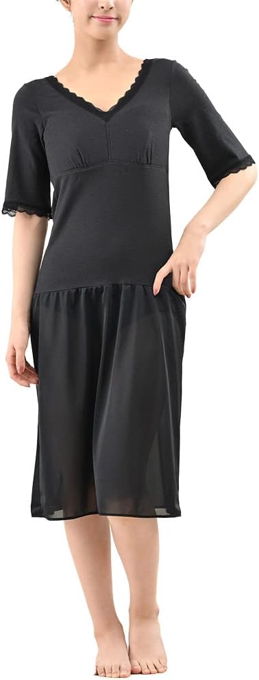 Gramore FT0093 Comfortable Underwear, Kimono Inner, 5/4 Sleeves, Built-In Bra, One-Piece Kimono Bra, Sweat Pad Included, Yukata, Hadanjuban