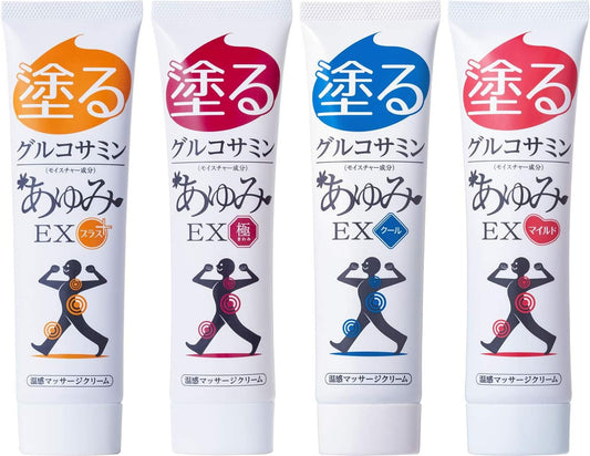 Paint Glucosamine Ayumi EX 4 Types Set (Plus, Extreme, Cool, Mild), Warm, Pleasant, Knee, Waist, Shoulder, Hyaluronic Acid, Chondroitin, MSM Formulated Gel