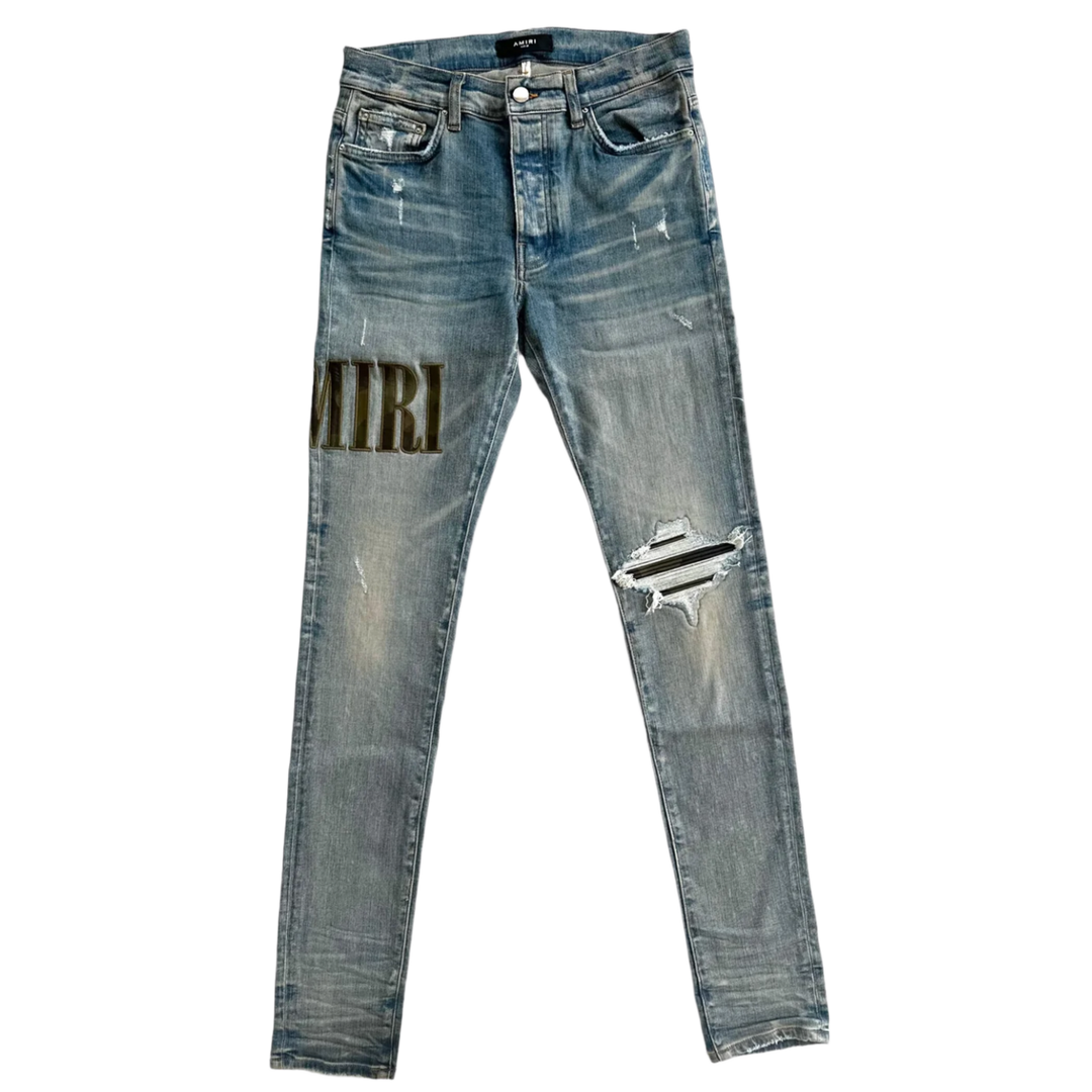 AMIRI 'CLAY INDIGO APPLIQUE CAMO' JEANS