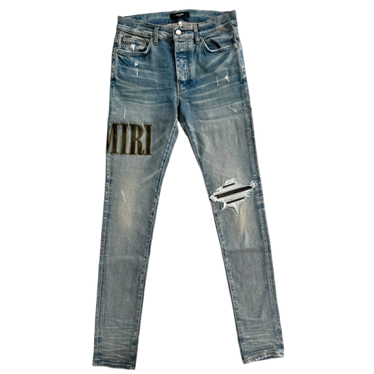 AMIRI 'CLAY INDIGO APPLIQUE CAMO' JEANS