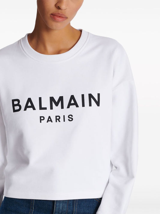 Balmainロゴオーガニックコットンクロップドスウェットシャツ - Image 1