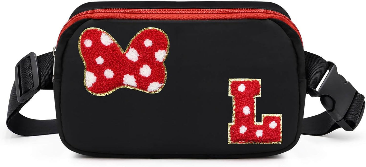 Riñonera con Lazo de Letra Inicial de Chenilla, Bolsa Cruzada Impermeable para Parque, Regalos de Navidad y Cumpleaños para Niñas Adolescentes, Hijas, Mujeres, Niños, Adultos, Linda Bolsa de Cinturón