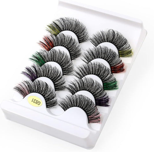 5 Pairs Color False Mink Eyelashes for Party Stage Recital Halloween Christmas Party (G831)