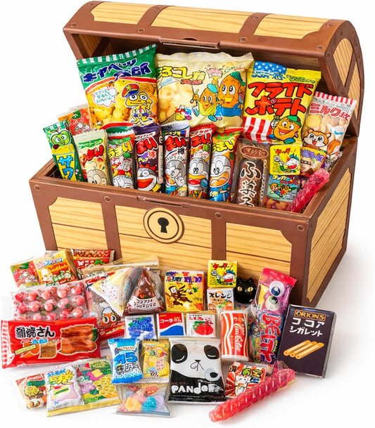 55 Piece Set of 50 Assorted Japanese Snacks + Bonus Toy for Birthdays, Events and Parties. Enjoyable Sweets Set for Kids to Decorate and Play, Box (Dagashiya Duck Shop Exclusive), 55 Piece Assortment