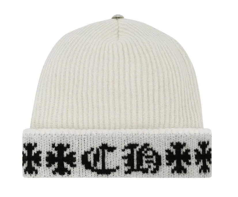 CHROME HEARTS 'BIG DADDY' ASPEN EXCLUSIVE WHITE CASHMERE BEANIE