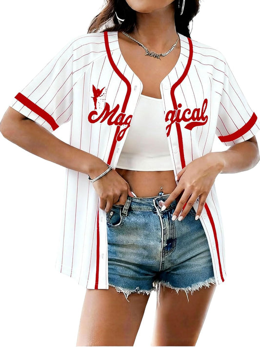 Camiseta mágica para mujer, camisas Magic Kingdom, camisa de vacaciones familiares, uniformes deportivos, tops cosidos con botones